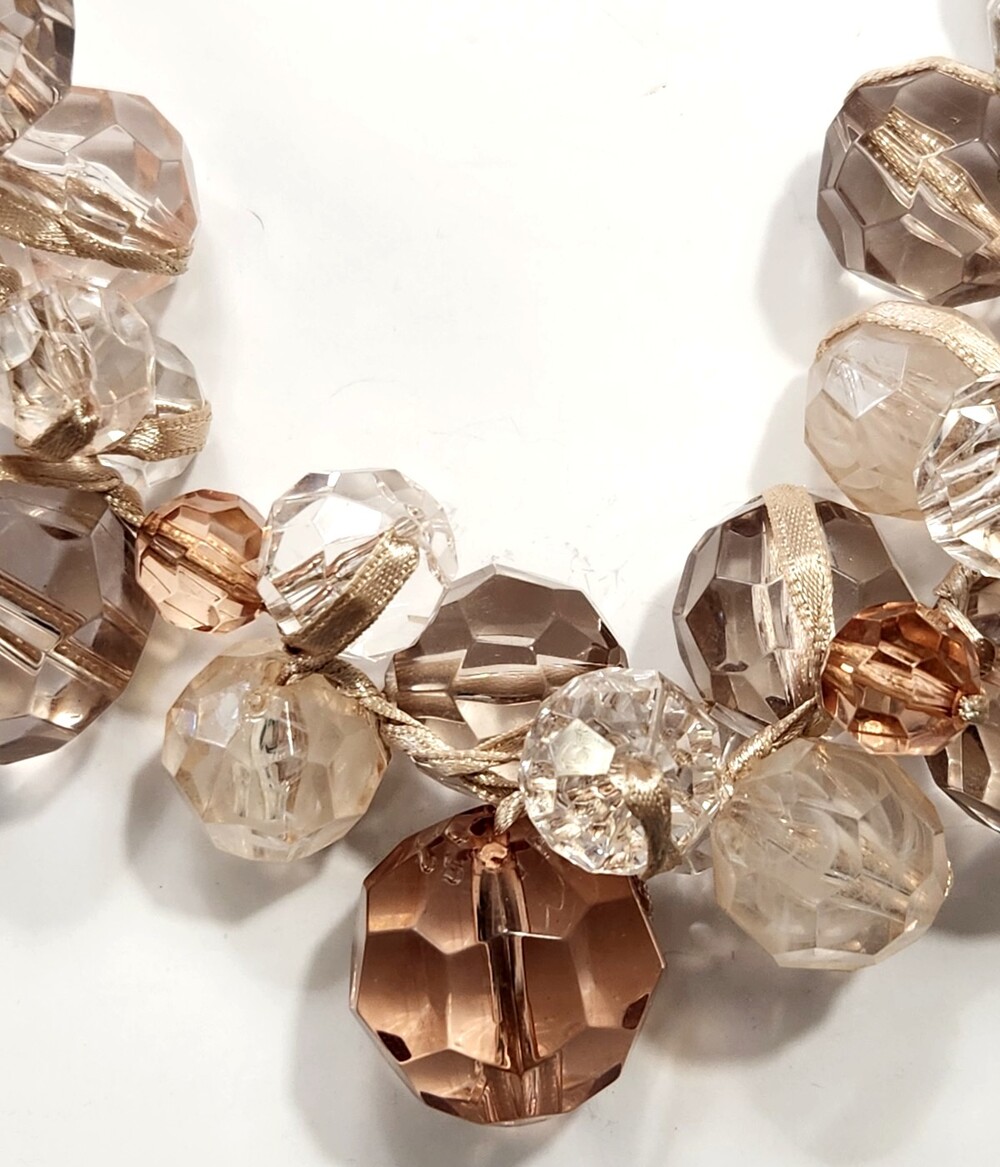 Vtg Y2K Chunky Cluster Statement Necklace Faceted Clear Champagne Smoky Beads
